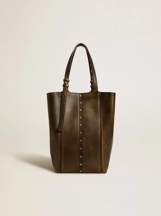 24/7 Bag North South aus schwarzem Distressed-Leder mit verstellbaren Henkeln