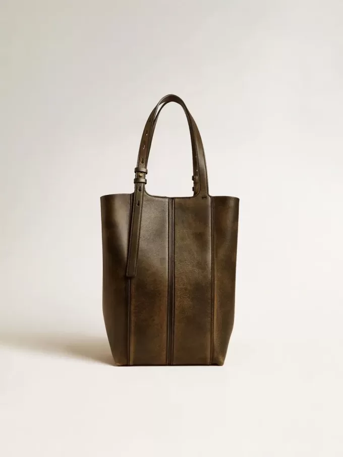 24/7 Bag North South aus schwarzem Distressed-Leder mit verstellbaren Henkeln