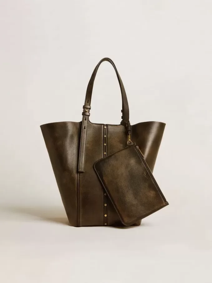 24/7 Bag North South aus schwarzem Distressed-Leder mit verstellbaren Henkeln