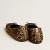 Amy Ballerinas aus beigem Ponyfell mit Leopardenmuster