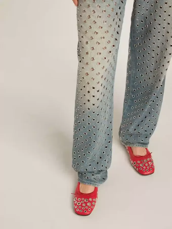 Amy Ballerinas aus rotem Nappaleder mit silberfarbenen Nieten