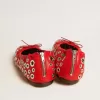Amy Ballerinas aus rotem Nappaleder mit silberfarbenen Nieten