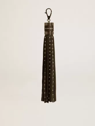 Anhänger aus schwarzem Nappaleder mit Nieten und Metalldetails