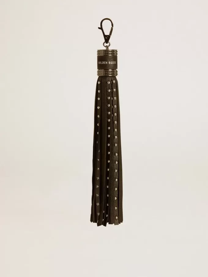 Anhänger aus schwarzem Nappaleder mit Nieten und Metalldetails