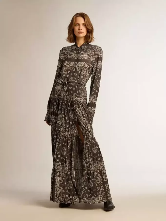 Anthrazitgraues Hemdkleid mit Paisley-Print Anthrazitgraues Hemdkleid mit Paisley-Print