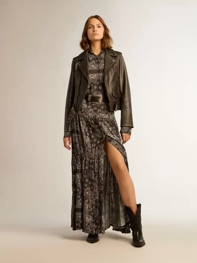 Anthrazitgraues Hemdkleid mit Paisley-Print Anthrazitgraues Hemdkleid mit Paisley-Print