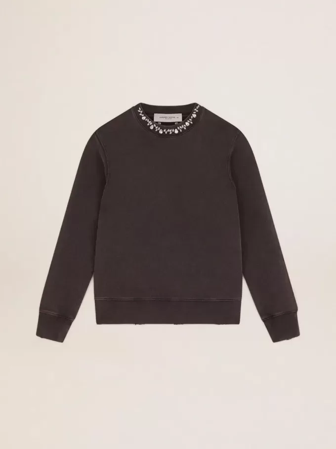 Anthrazitgraues Sweatshirt für Damen mit Kristallen Anthrazitgraues Sweatshirt für Damen mit Kristallen