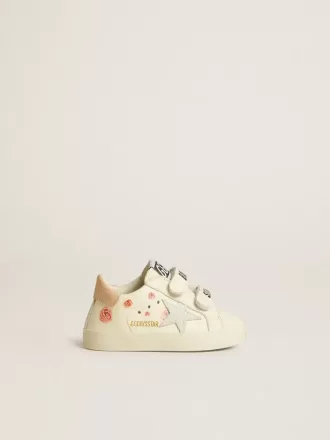 Baby School aus Nappaleder mit rosa Rosenmotiv und weißem Wildlederstern