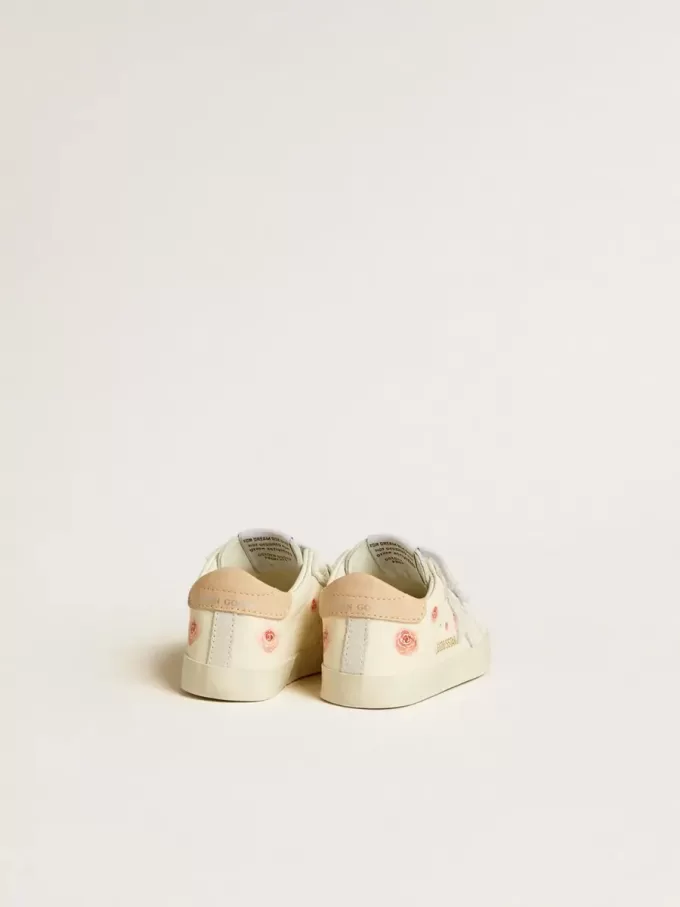 Baby School aus Nappaleder mit rosa Rosenmotiv und weißem Wildlederstern Baby School aus Nappaleder mit rosa Rosenmotiv und weißem Wildlederstern