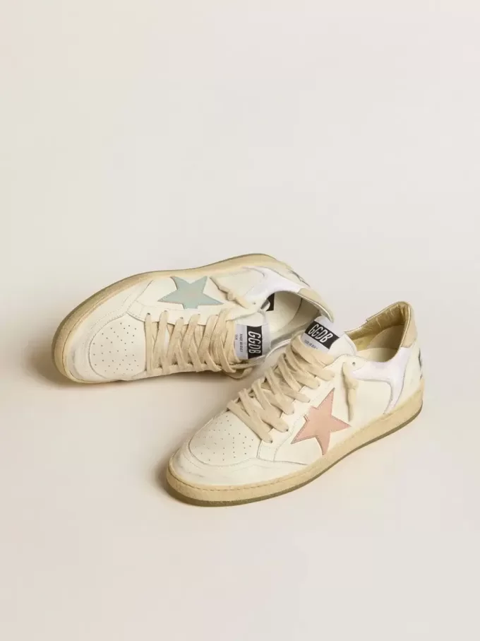Ball Star aus Nylon und Leder mit rosa und hellblauem Stern und beigem Fersenriemen
