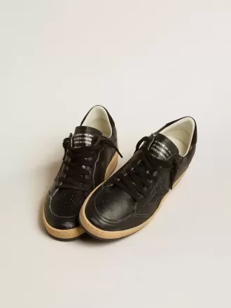 Ball Star für Damen aus schwarzem Nappaleder mit schwarzem Glitzerstern und Fersenlasche aus Wildleder