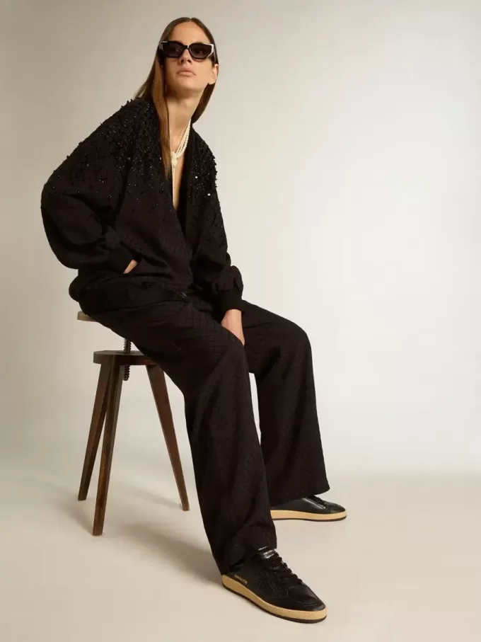 Ball Star für Damen aus schwarzem Nappaleder mit schwarzem Glitzerstern und Fersenlasche aus Wildleder Ball Star für Damen aus schwarzem Nappaleder mit schwarzem Glitzerstern und Fersenlasche aus Wildleder