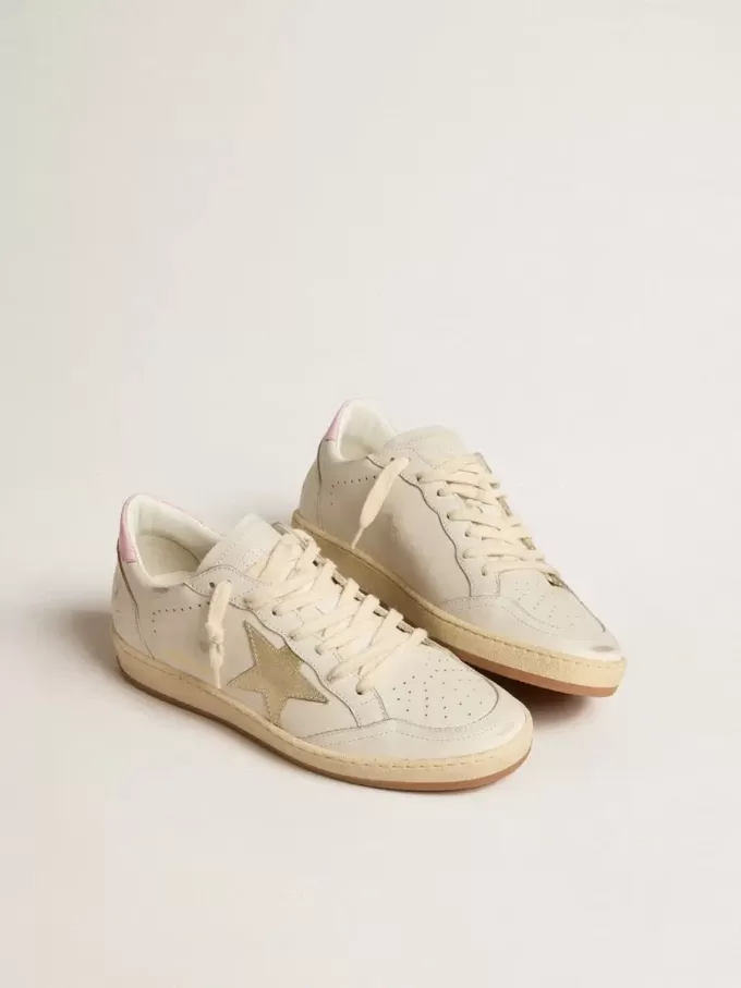 Ball Star für Damen mit goldfarbenem Lederstern und rosa Lederlasche am Absatz