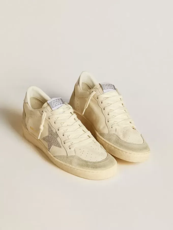 Ball Star für Damen mit silbernem Swarovski-Mikrokristallstern und metallisch silbernem Lederabsatz