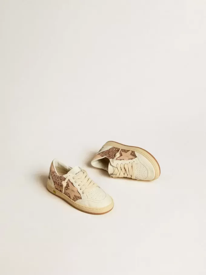 Ball Star Junior aus Glitzer und Nappa mit Lederstern und Fersenlasche