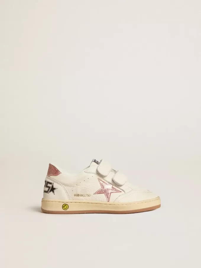 Ball Star Junior aus Nappa mit pfirsichrosa Glitzerstern und Fersenlasche
