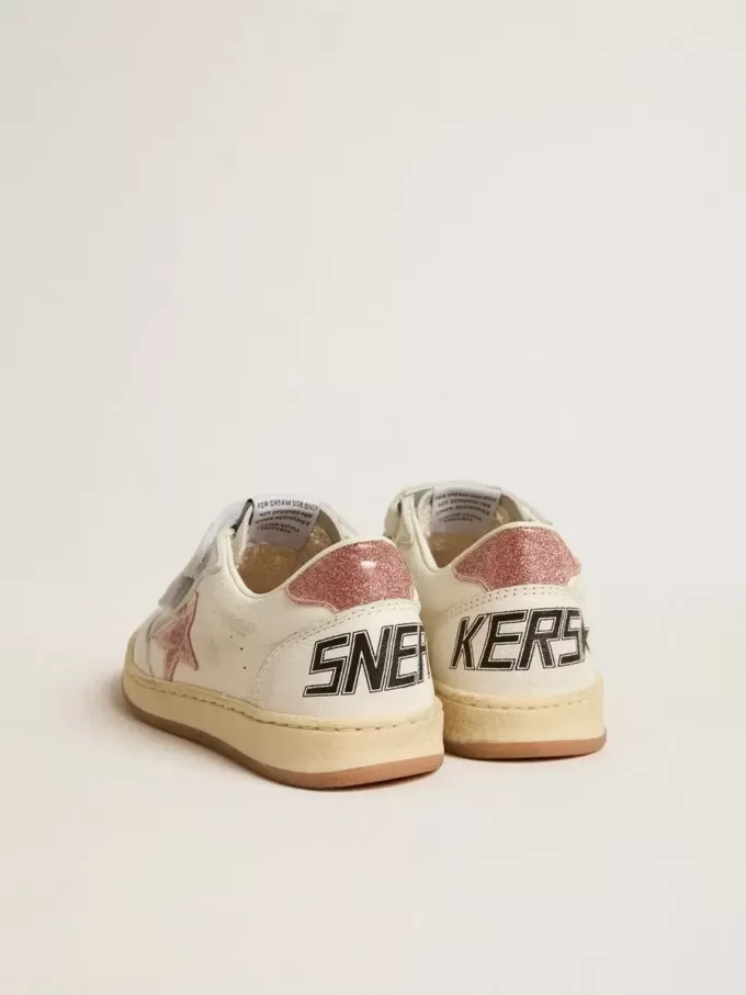 Ball Star Junior aus Nappa mit pfirsichrosa Glitzerstern und Fersenlasche
