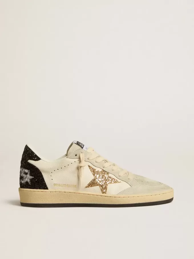 Ball Star LTD für Damen aus Nappa und Wildleder mit Glitzerstern und schwarzer Fersenlasche Ball Star LTD für Damen aus Nappa und Wildleder mit Glitzerstern und schwarzer Fersenlasche