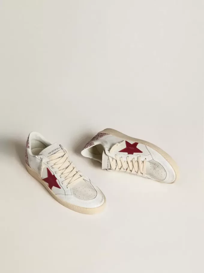 Ball Star LTD für Damen mit rotem Lederstern und pinkfarbenem Glitzer-Fersenlasche Ball Star LTD für Damen mit rotem Lederstern und pinkfarbenem Glitzer-Fersenlasche