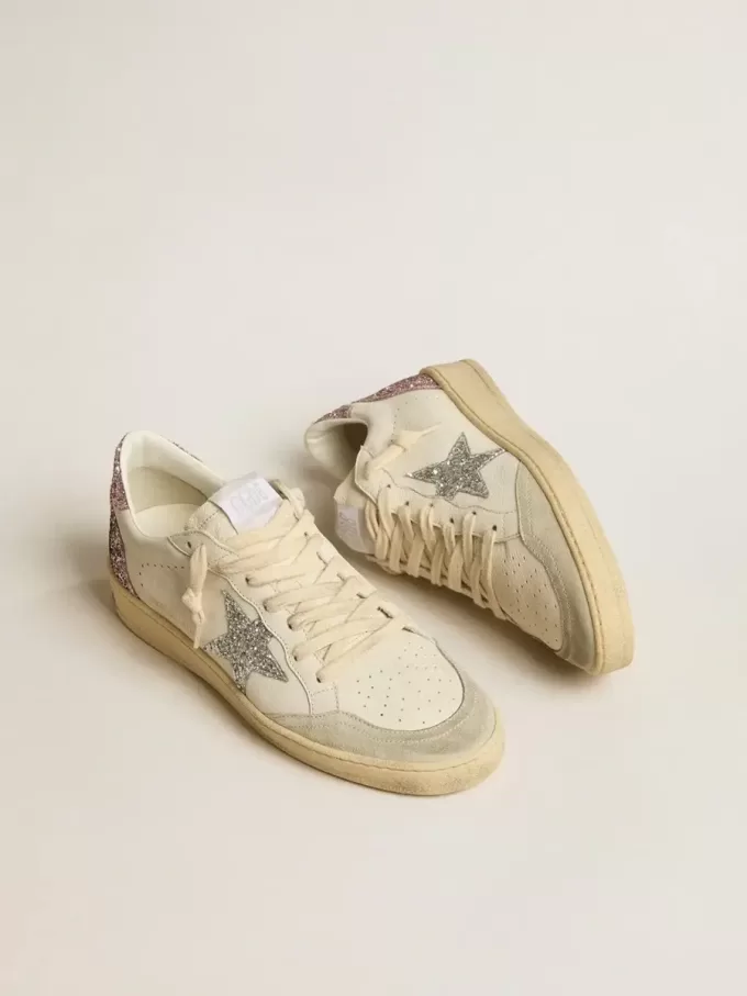 Ball Star mit silbernem Glitzerstern und pinkfarbenem Glitzer-Fersenlasche Ball Star mit silbernem Glitzerstern und pinkfarbenem Glitzer-Fersenlasche