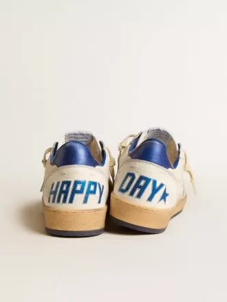 Herren-Sneaker „Ball Star Wishes” aus weißem Nappaleder mit leuchtend blauem Stern und Fersenlasche