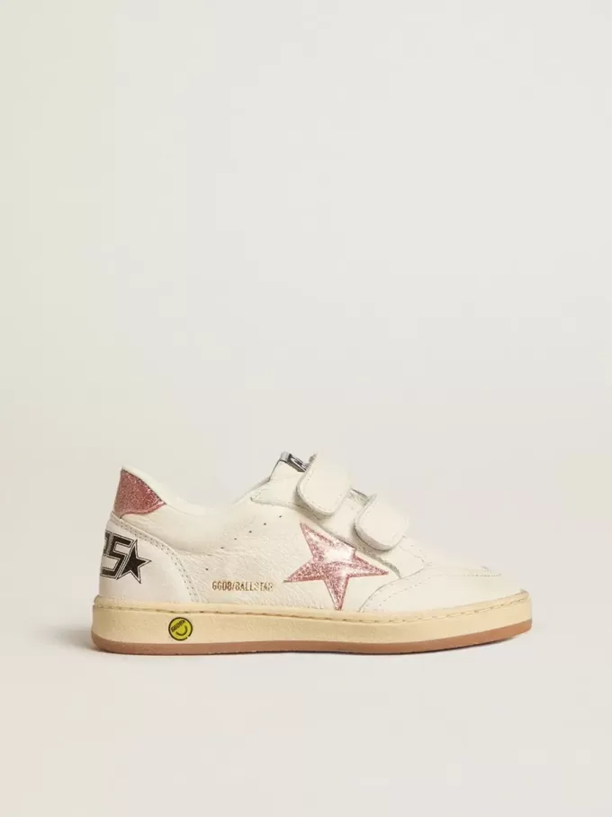 Ball Star Young aus Nappaleder mit pfirsichfarbenem Glitzerstern und Fersenlasche