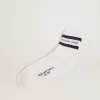 Baumwollsocken mit Distressed-Finish, blauen Streifen und Logo