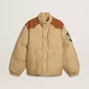 Beige Bomberjacke mit Leder- und Patch-Details