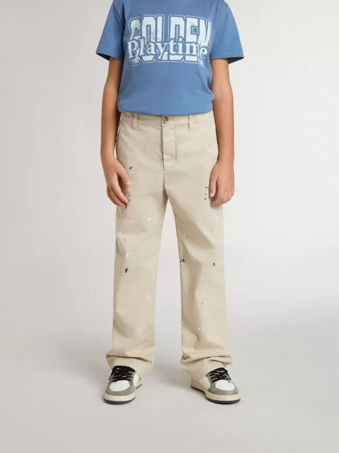 Beigefarbene Chino-Hose für Kinder mit bunten Sprenkeln