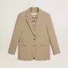Beigefarbene Damenjacke mit Nadelstreifen und einreihiger Knopfleiste in Oversize-Passform