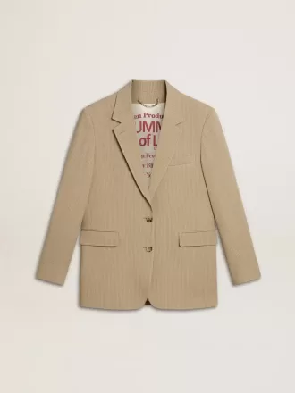 Beigefarbene Damenjacke mit Nadelstreifen und einreihiger Knopfleiste in Oversize-Passform
