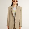 Beigefarbene Damenjacke mit Nadelstreifen und einreihiger Knopfleiste in Oversize-Passform