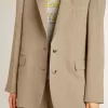 Beigefarbene Damenjacke mit Nadelstreifen und einreihiger Knopfleiste in Oversize-Passform