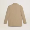 Beigefarbene Damenjacke mit Nadelstreifen und einreihiger Knopfleiste in Oversize-Passform