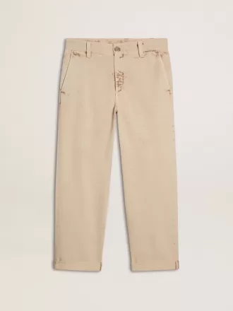 Beigefarbene Herren-Chinos mit Used-Look-Finish