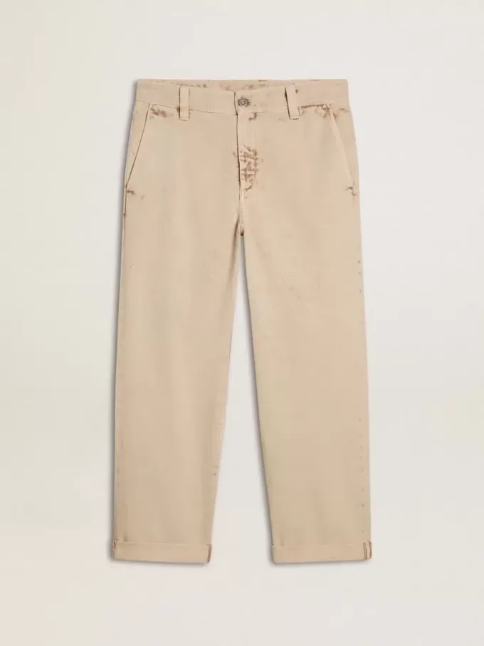 Beigefarbene Herren-Chinos mit Used-Look-Finish Beigefarbene Herren-Chinos mit Used-Look-Finish