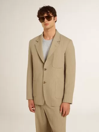 Beigefarbene Herrenjacke mit Nadelstreifen und einreihiger Knopfleiste in Oversize-Passform