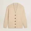 Beigefarbene Herrenstrickjacke mit „Golden”-Schriftzug auf der Rückseite