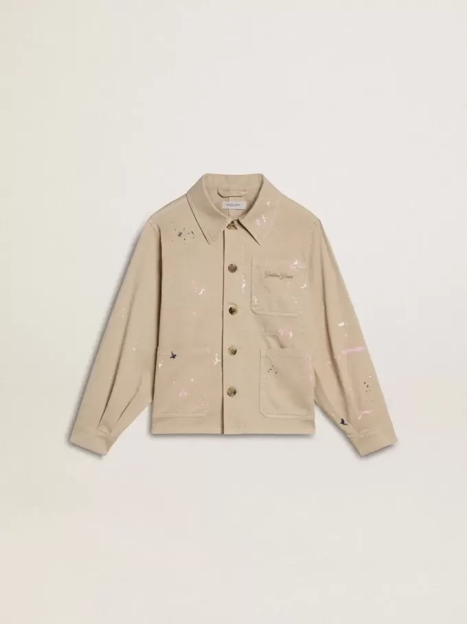 Beigefarbene Kinderjacke mit bunten Sprenkeln
