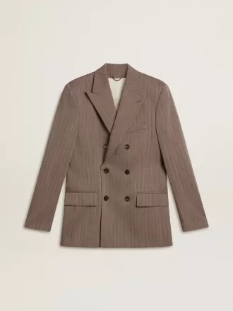 Beiger Herrenblazer aus Wollmischung mit Chevron-Muster und doppelter Knopfleiste