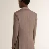 Beiger Herrenblazer aus Wollmischung mit Chevron-Muster und doppelter Knopfleiste