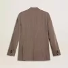 Beiger Herrenblazer aus Wollmischung mit Chevron-Muster und doppelter Knopfleiste