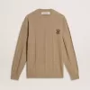 Beiger Herrenpullover mit gesticktem Logo Beiger Herrenpullover mit gesticktem Logo