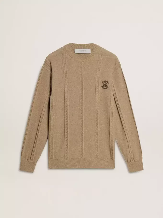Beiger Herrenpullover mit gesticktem Logo Beiger Herrenpullover mit gesticktem Logo