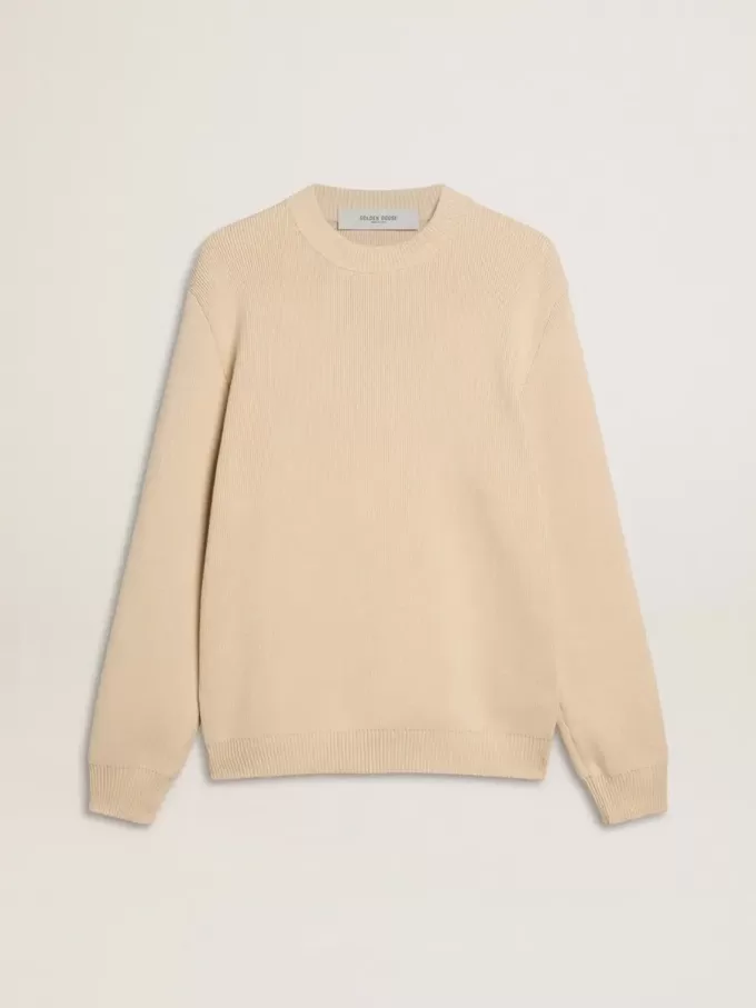 Beiger Herrenpullover mit Rundhalsausschnitt und „Golden”-Schriftzug auf der Rückseite