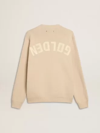 Beiger Herrenpullover mit Rundhalsausschnitt und „Golden”-Schriftzug auf der Rückseite