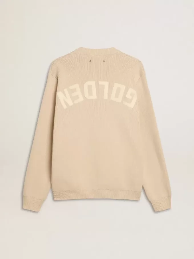 Beiger Herrenpullover mit Rundhalsausschnitt und „Golden”-Schriftzug auf der Rückseite
