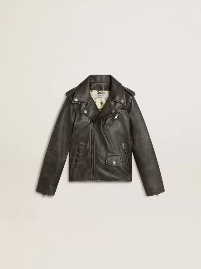 Bikerjacke für Jungen aus Distressed-Leder Bikerjacke für Jungen aus Distressed-Leder