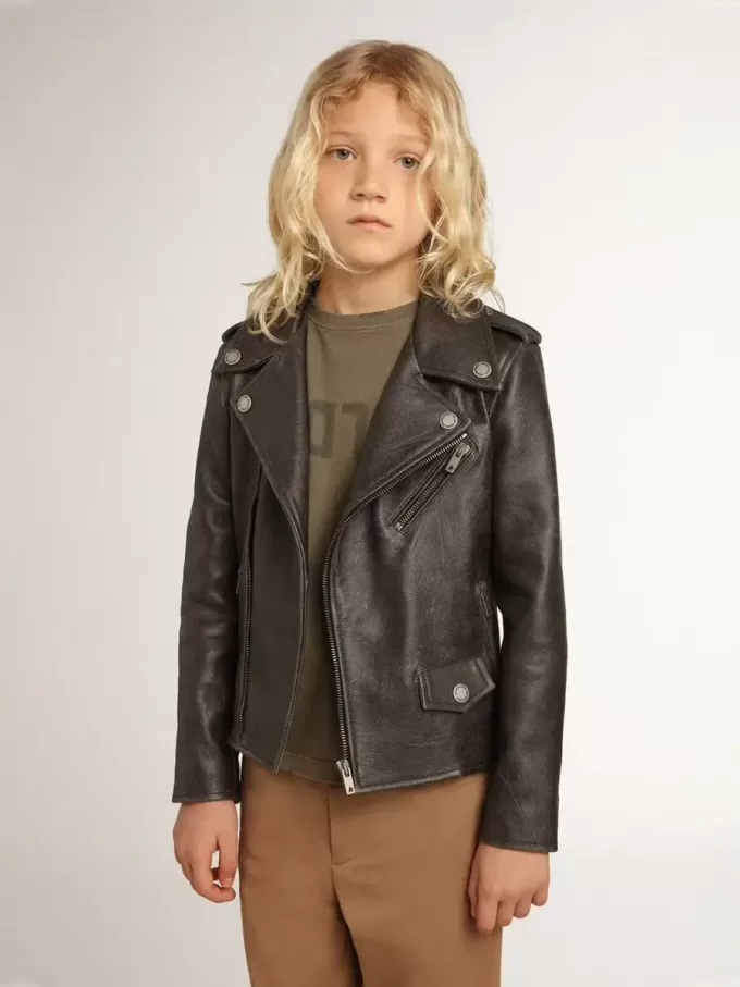 Bikerjacke für Jungen aus Distressed-Leder
