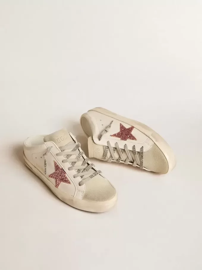 Bio-basierter Super-Star Sabot mit rosa Glitzerstern und Wildlederkappe